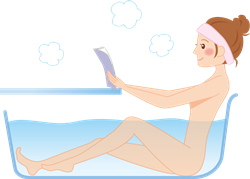 風呂の中で本を読む女性